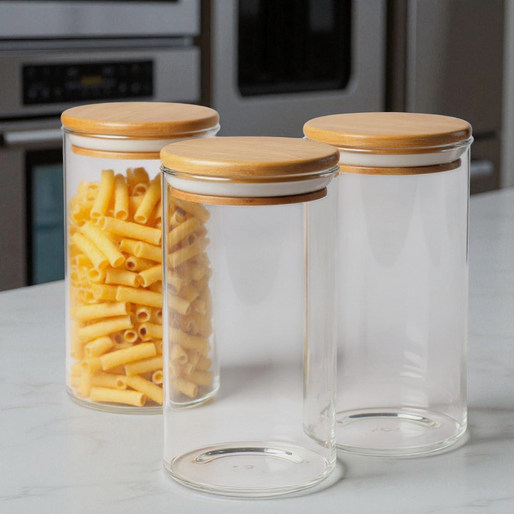 Sanjeev Kapoor Delight Storage Container – Set of 3, 450ml Each – Glass with Bamboo Lid