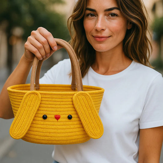 Yellow Cotton Woven Bucket Handbag – Casual Shoulder Bag for Women | Handcrafted Vacation & Wedding Purse