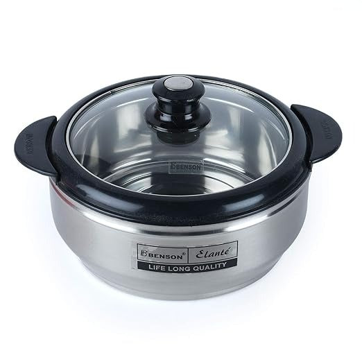 Benson 2Pcs Elante 2500 Casserole Set | Stainless Steel Hot Pot with Lids & Plastic Spoons
