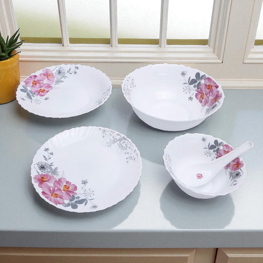 Born Chef Pack of 33 Opalware White Ceramic Dinner Set – 33 Pc Oval Striped Design