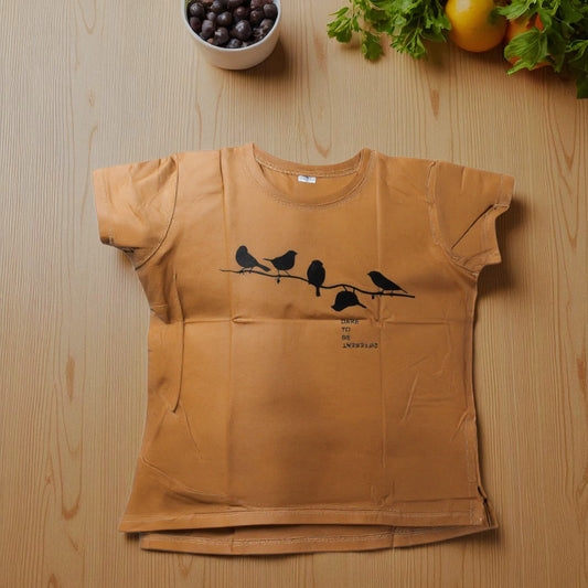 Brown Bird Design Girl Top T Shirt Cotton – Medium Size Casual Wear