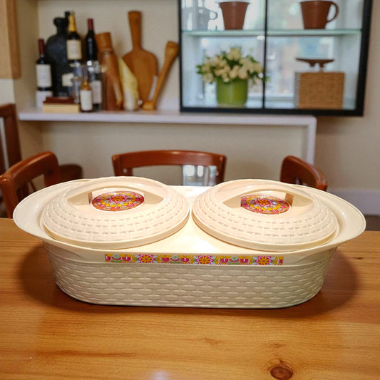 Cello Wicker Twin Hot Pot 1000ml x 2 – Insulated Stainless Steel Casserole
