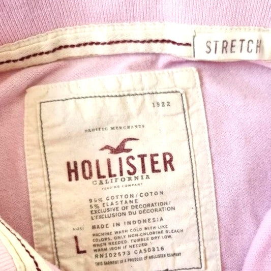 Hollister Pink Collared Stretchable Short Sleeve Cotton T-Shirt for Men