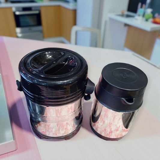 JSN Stainless Steel Lunch Combo Set 3+1 with Puff Insulated 800ml Kettle
