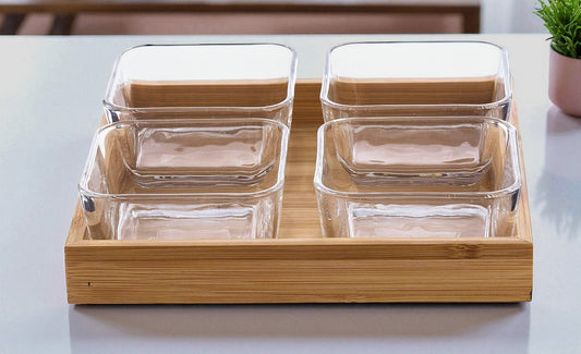 Glass Bowl Set with Tray – 270ml Each | Elegant Bowl Set for Dining