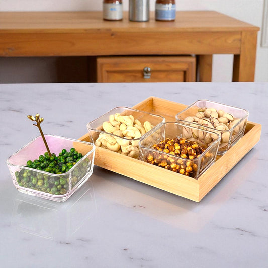 Glass Bowl Set with Tray – 270ml Each | Elegant Bowl Set for Dining