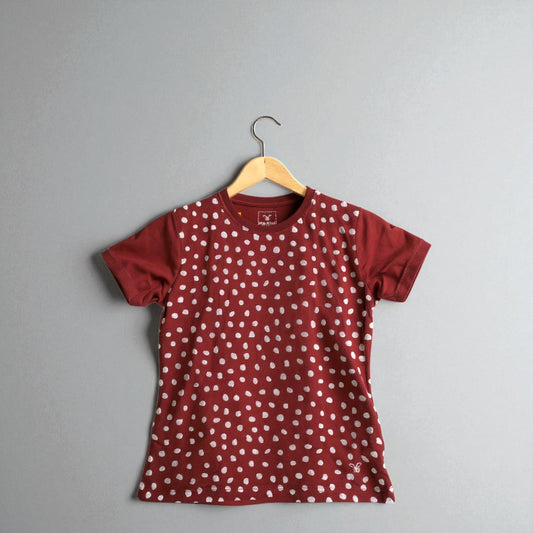 Maroon Girl Top T Shirt Cotton – Small Size Casual Wear