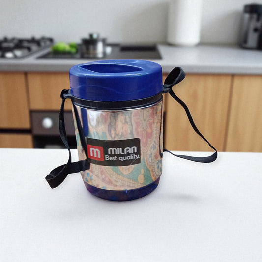Milan Stainless Steel & Plastic Lunch Box | 3 SS Tiffin + 1 Plastic Small Tiffin (2-Piece Set)