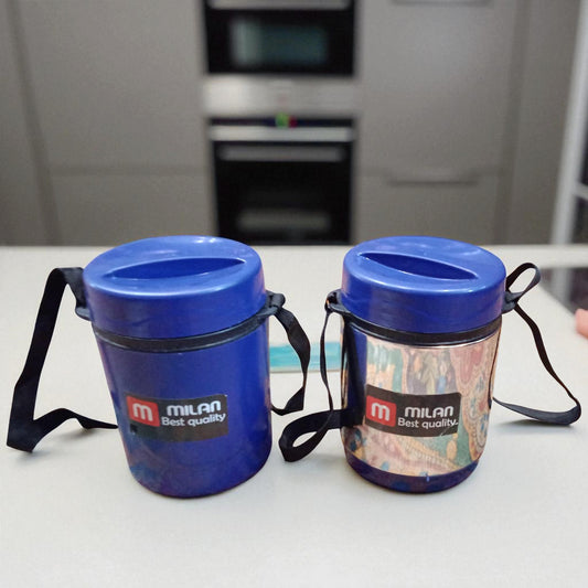 Milan Stainless Steel & Plastic Lunch Box | 3 SS Tiffin + 1 Plastic Small Tiffin (2-Piece Set)