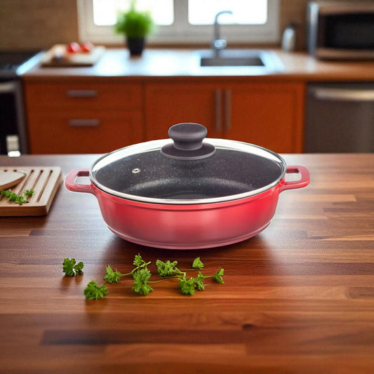 Nouvetta Cooking Kadai with Glass & Rubber Lid | Non-Stick, Induction Compatible