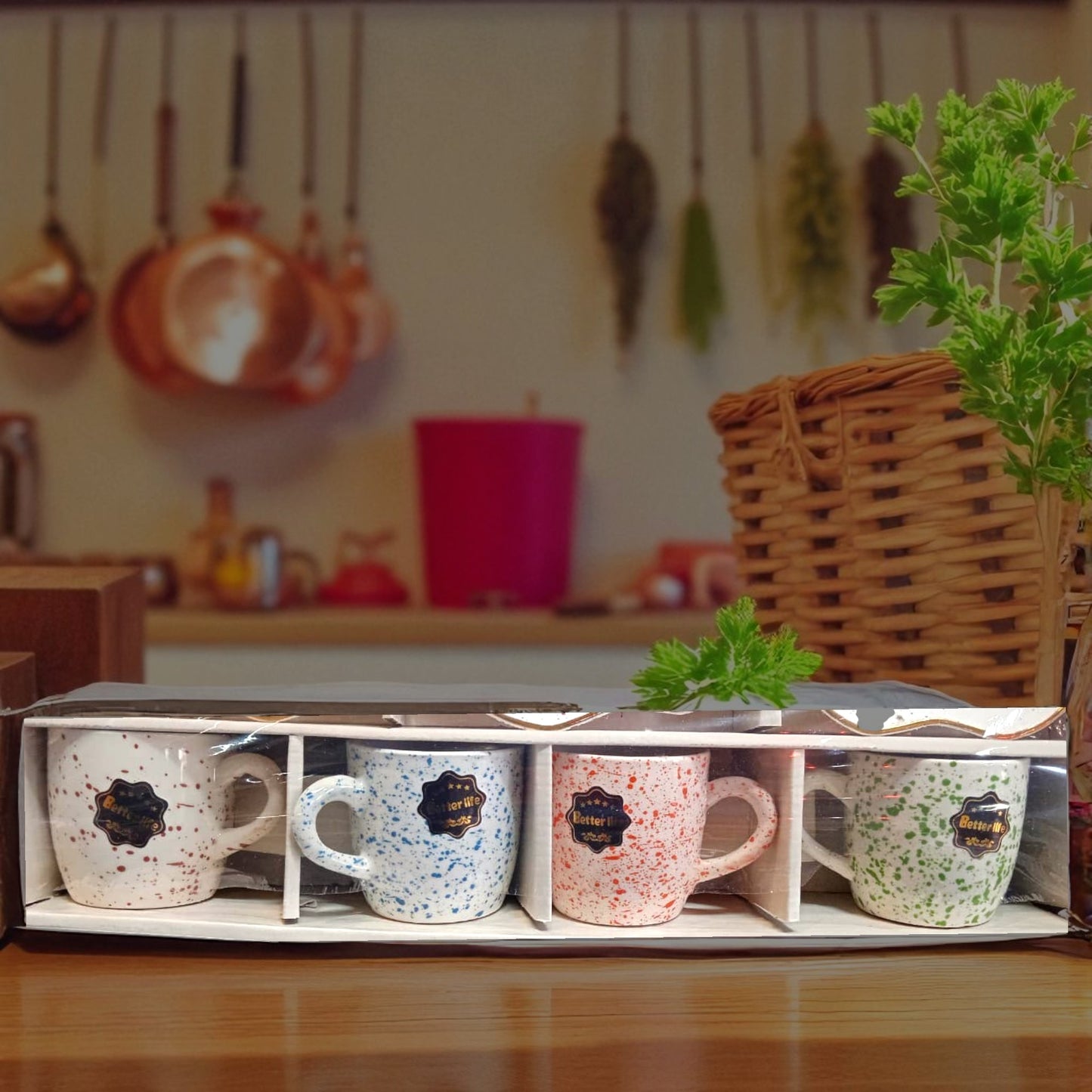 Rose Wood 8 Pc Tea Mug & 3 Snacks Platter Set | Diwali Gift Crockery | Ceramic Cup Set