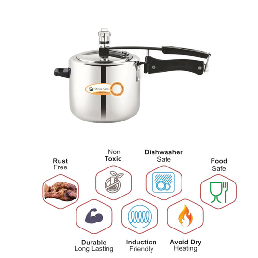 Stainless Steel Cooker 5 Ltr with Inner Lid | Induction Bottom Pressure Cooker
