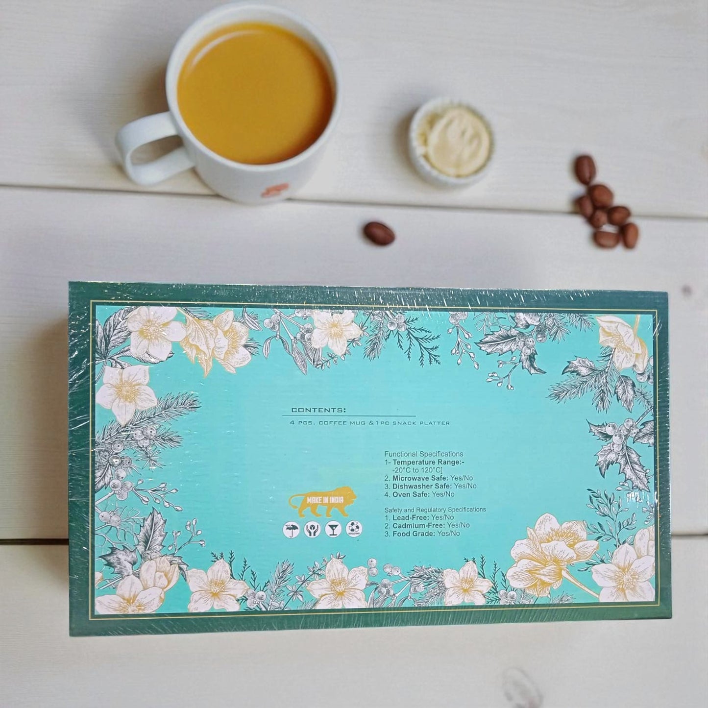 Star Light 4 PCS Coffee Mugs & 1 Snack Platter | Diwali Gift Crockery Set