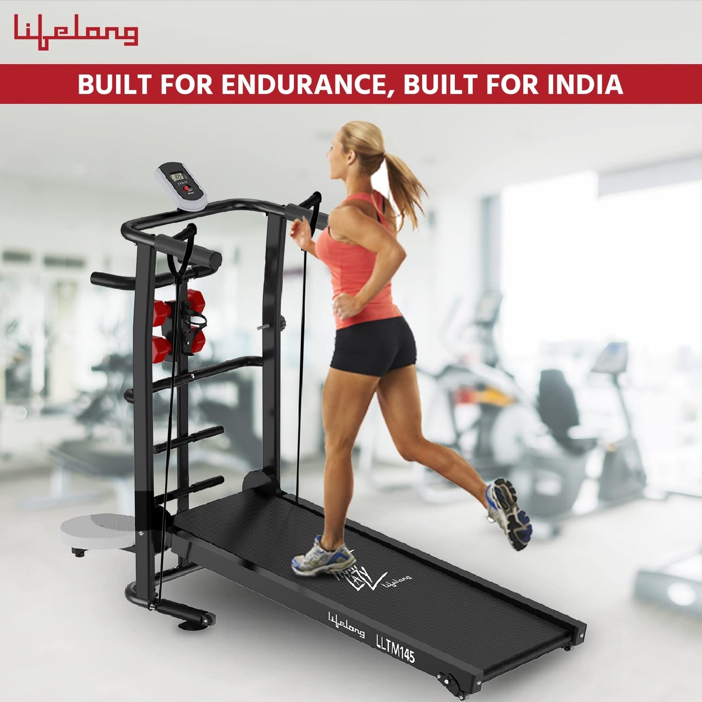 Foldable Treadmill – Manual Treadmill with 2 Incline Levels | 100 Kg Capacity (Black)