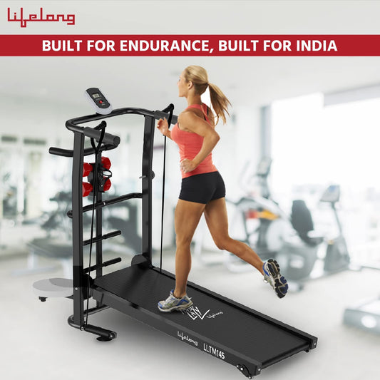 Foldable Treadmill – Manual Treadmill with 2 Incline Levels | 100 Kg Capacity (Black)