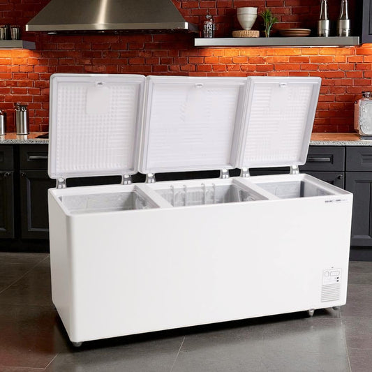 Voltas Deep Freezer – 600 Litre Triple Door Chest Freezer (White, Metal-Plastic Top)