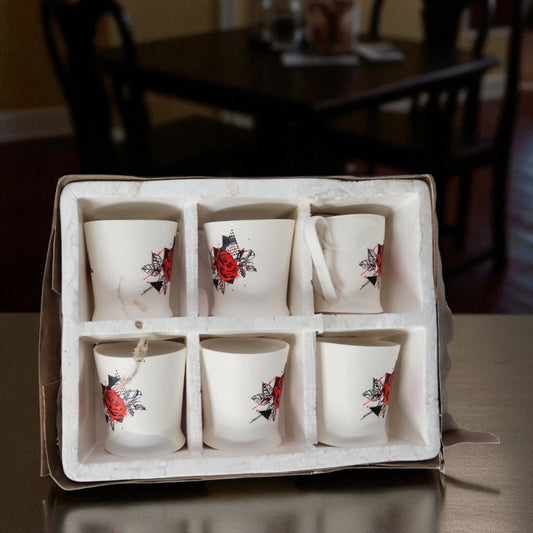 Rose Inspired White Ceramic Coffee Cup with Coaster – Birthday & Anniversary Gift