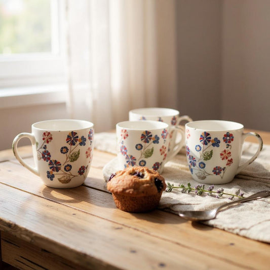 Coffee Mugs – Ceramic Tea Cup with Blue & Orange Pattern, White (Pack of 1) | Mugs for Wedding Gift, Home & Office