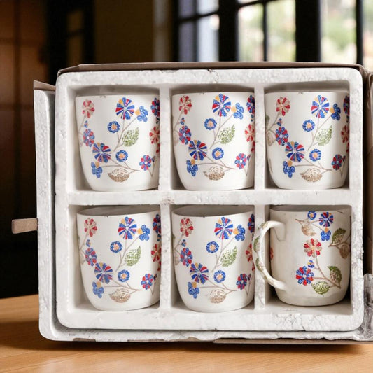 Coffee Mugs – Ceramic Tea Cup with Blue & Orange Pattern, White (Pack of 1) | Mugs for Wedding Gift, Home & Office