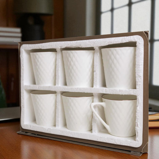 Ceramic Gold Line Coffee/Tea Mug Set of 6 | Tea Cup Set | Coffee Mugs for Home Office