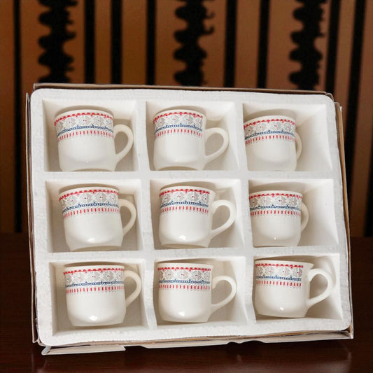 Tea Cups - White Tea Cup Set of 9 | Lightweight Leaf Design Cups
