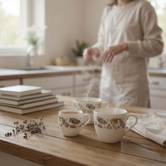 Leaf Tea Cups - White Tea Cup Set of 6 | Leaf Designed Lightweight Cup Set