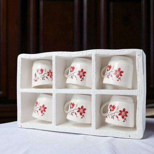 Flower Tea Cups - White Tea Cup Set of 6 | Lotus Design, Lightweight