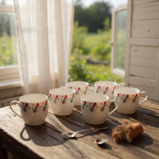 Flower Tea Cups - White Tea Cup Set of 6 | Leaf-Inspired Design