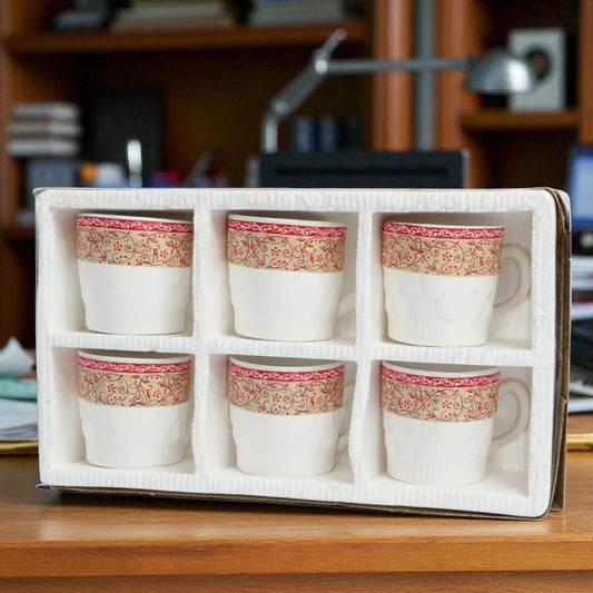 Floral Tea Cups - White Tea Cup Set of 6 | Flower Design & Modern Style