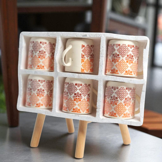 Multicolor Tea Cups - Tea Cup Set of 6 | Floral Leaf Design