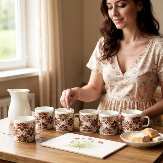 MOSAIC TILE Ceramic Coffee Mugs – Tea Cup Set for Home, Office & Party Set of 6
