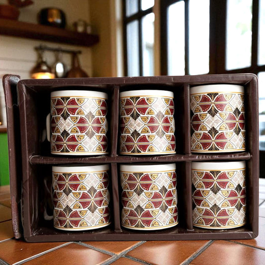 MOSAIC TILE Ceramic Coffee Mugs – Tea Cup Set for Home, Office & Party Set of 6