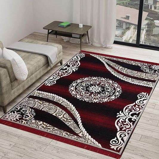 Floral Velvet Carpet – Multicolor Handmade Bedroom Carpet 6.6 x 4.4 ft Cotton