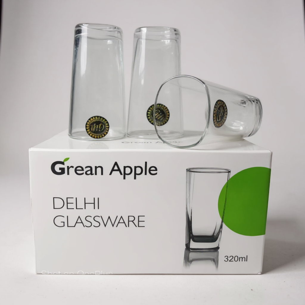 Grean Apple Water Glass Set 320ml – 6 Piece Cold Drink Glasses