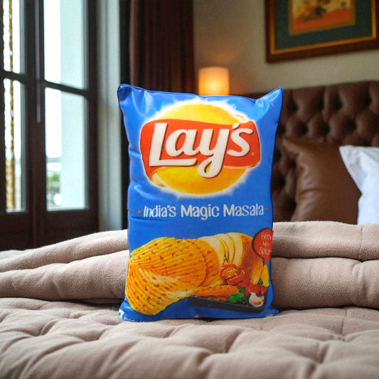 Lays Chips Pillow – Blue Printed Toy Pillow for Kids | Soft Washable Cushion