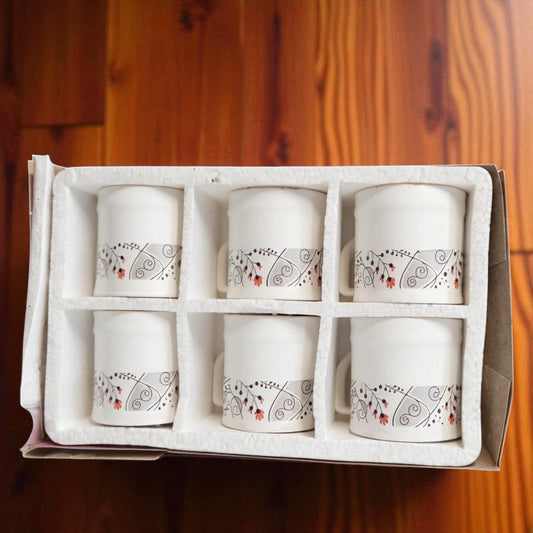 Leaf Design Tea Cups - White Tea Cup Set of 6 | Floral Pattern