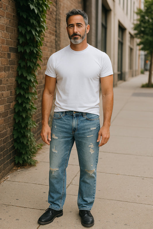 Skyblue Stretchable Ripped Jeans Cotton – Pocket Jeans Mens Regular Fit (Size 40)