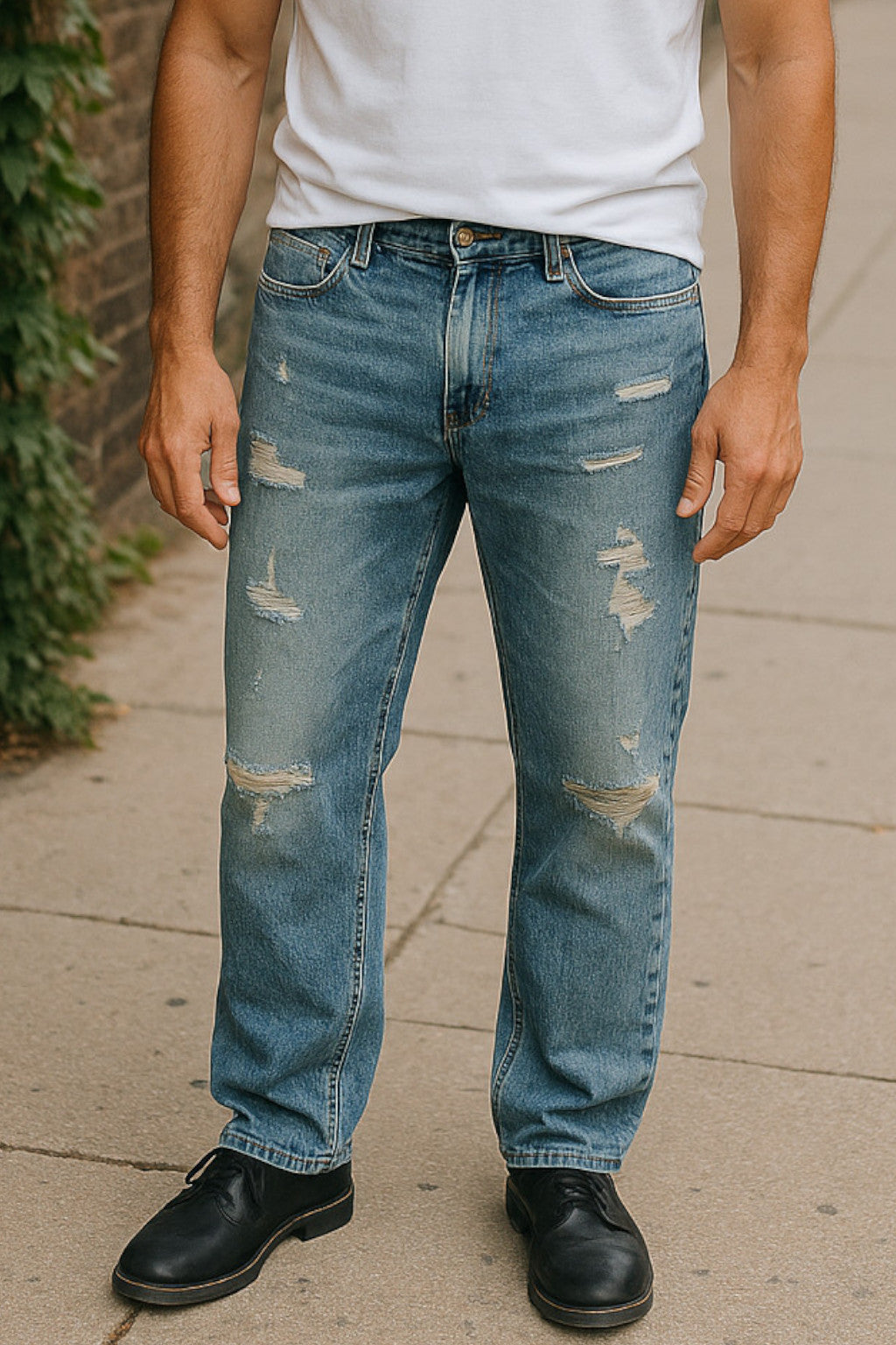 Skyblue Stretchable Ripped Jeans Cotton – Pocket Jeans Mens Regular Fit (Size 40)