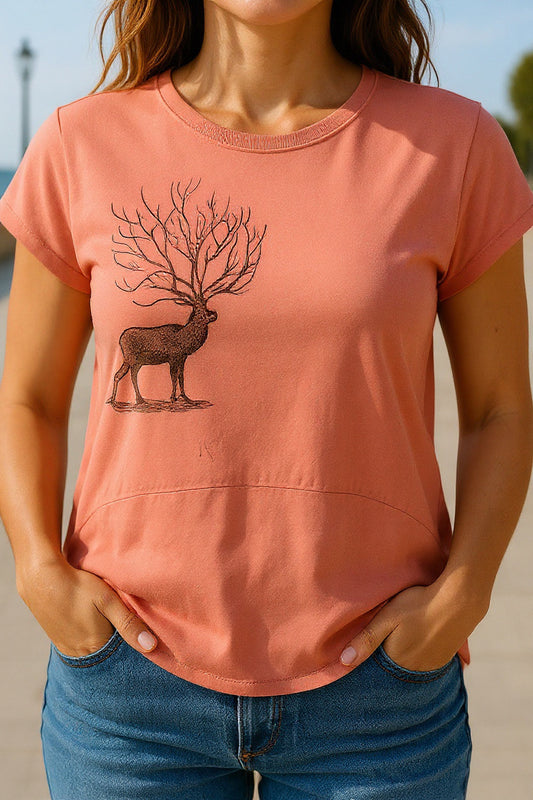 Pink Deer Design Girl Top T Shirt Cotton – Small Size Casual Wear