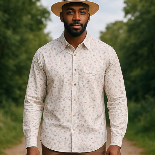 Floral Shirt for Men – White Regular Fit Long Sleeve Shirt | Stretchable & Stylish