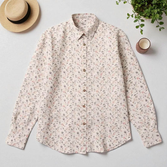 Floral Shirt for Men – White Regular Fit Long Sleeve Shirt | Stretchable & Stylish