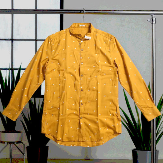 Yellow Floral Shirt for Men – XL Size Regular Fit | Long Sleeve & Stretchable Fabric