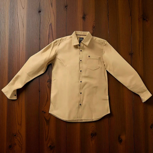 Men's Plain Shirt – Yellow Slim Fit with Raised Collar | Full Sleeves, Stretchable (M Size)