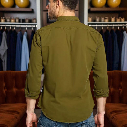 Green Casual Shirt - Button Down Slim Fit Full Sleeve Shirt for Men