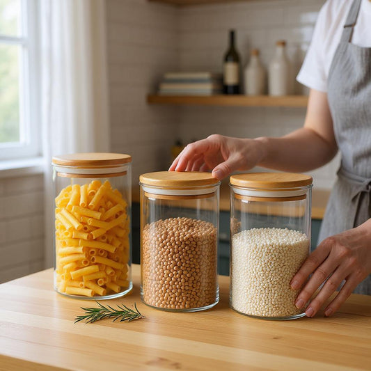 Sanjeev Kapoor Delight Storage Container – Set of 3, 450ml Each – Glass with Bamboo Lid