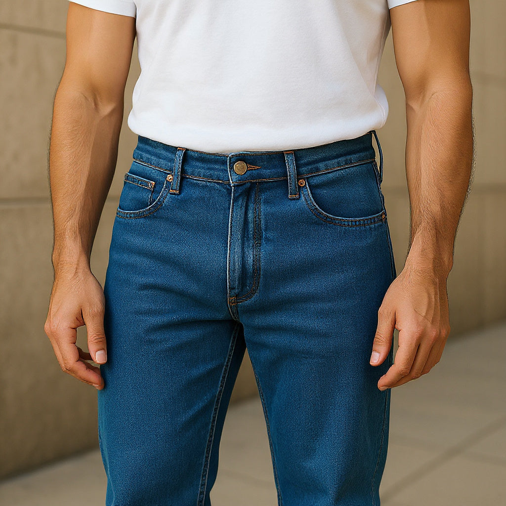 Denim Jeans Blue Color – Stretchable Cotton Regular Fit Pocket Jeans Mens (Size 42, 44)